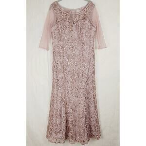 Alex Evenings mauve pink embroidered sequined formal dress size 14P Gown MOTB